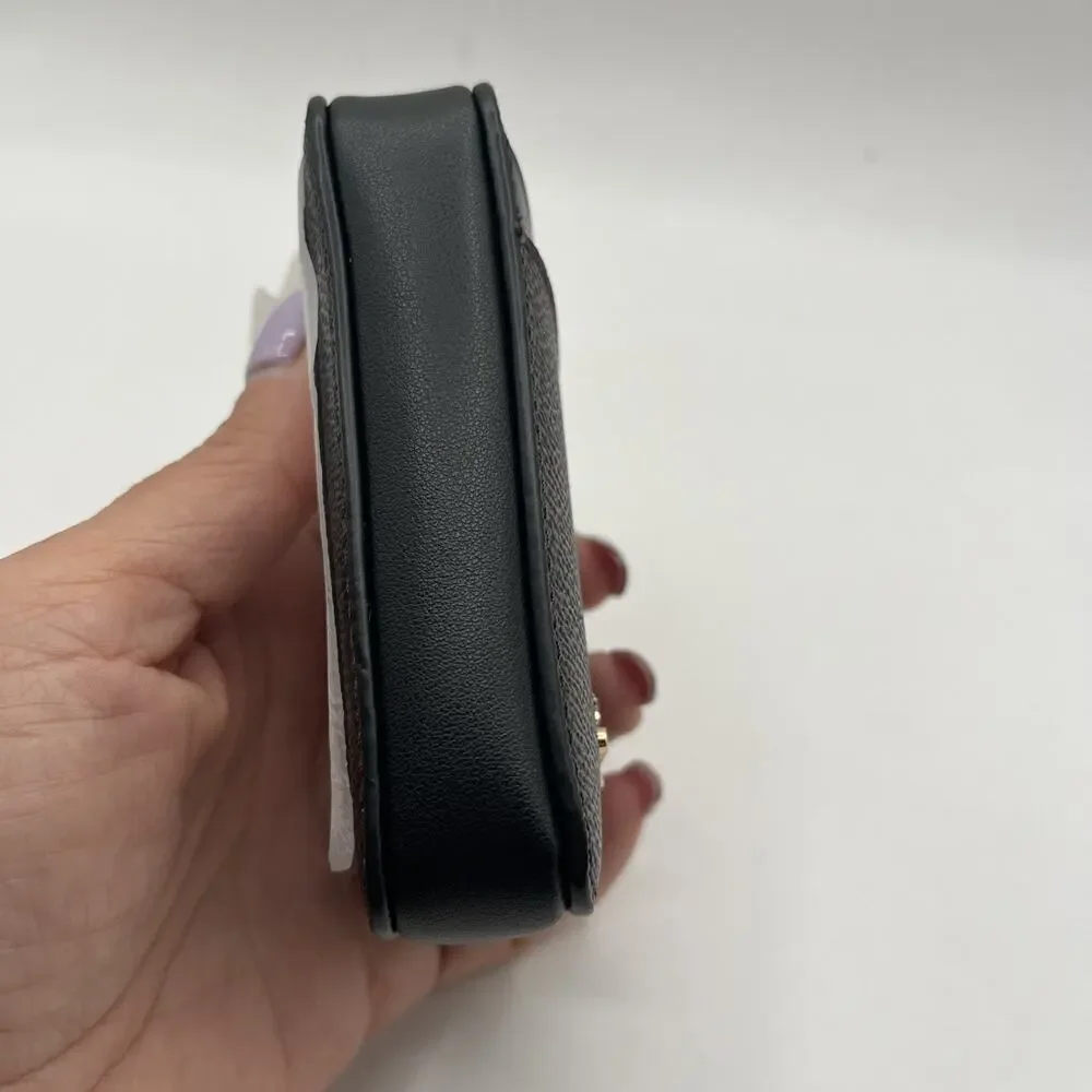 NWT Coach CW883 Zip Card Case In Signature Canvas In Walnut black